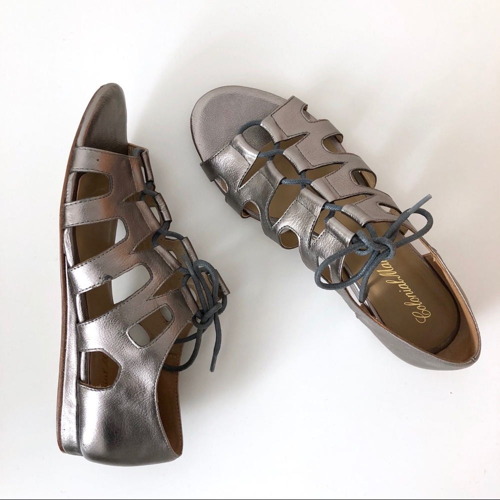 Colonial Madness Leather Cutout Sandal in Pewter.